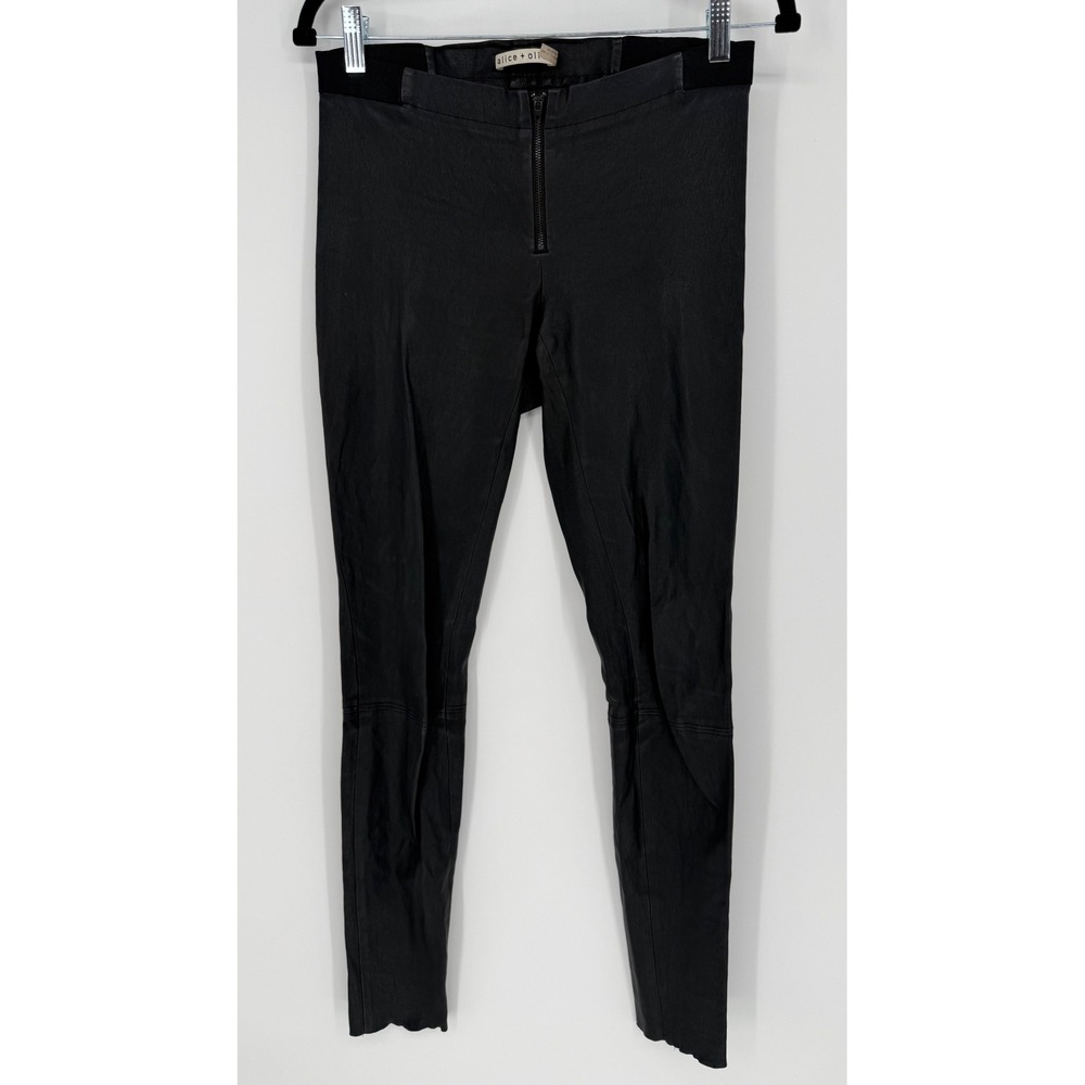 ALICE + OLIVIA 100% LAMB LEATHER BLACK‎ LOW RISE LEGGINGS SIZE 2